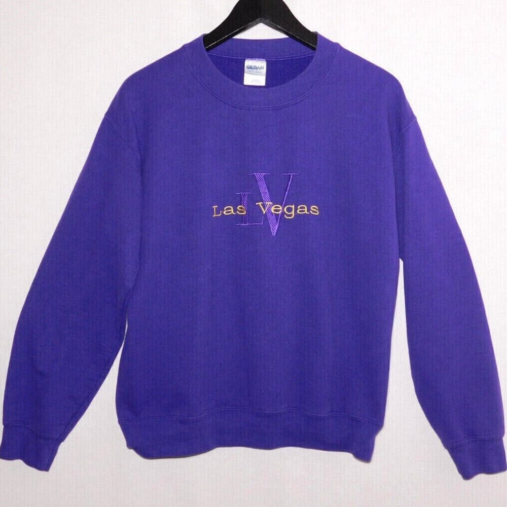 Vintage Original 1990s LAS VEGAS Purple Embroidered Crew Neck Sweatshirt Mens S